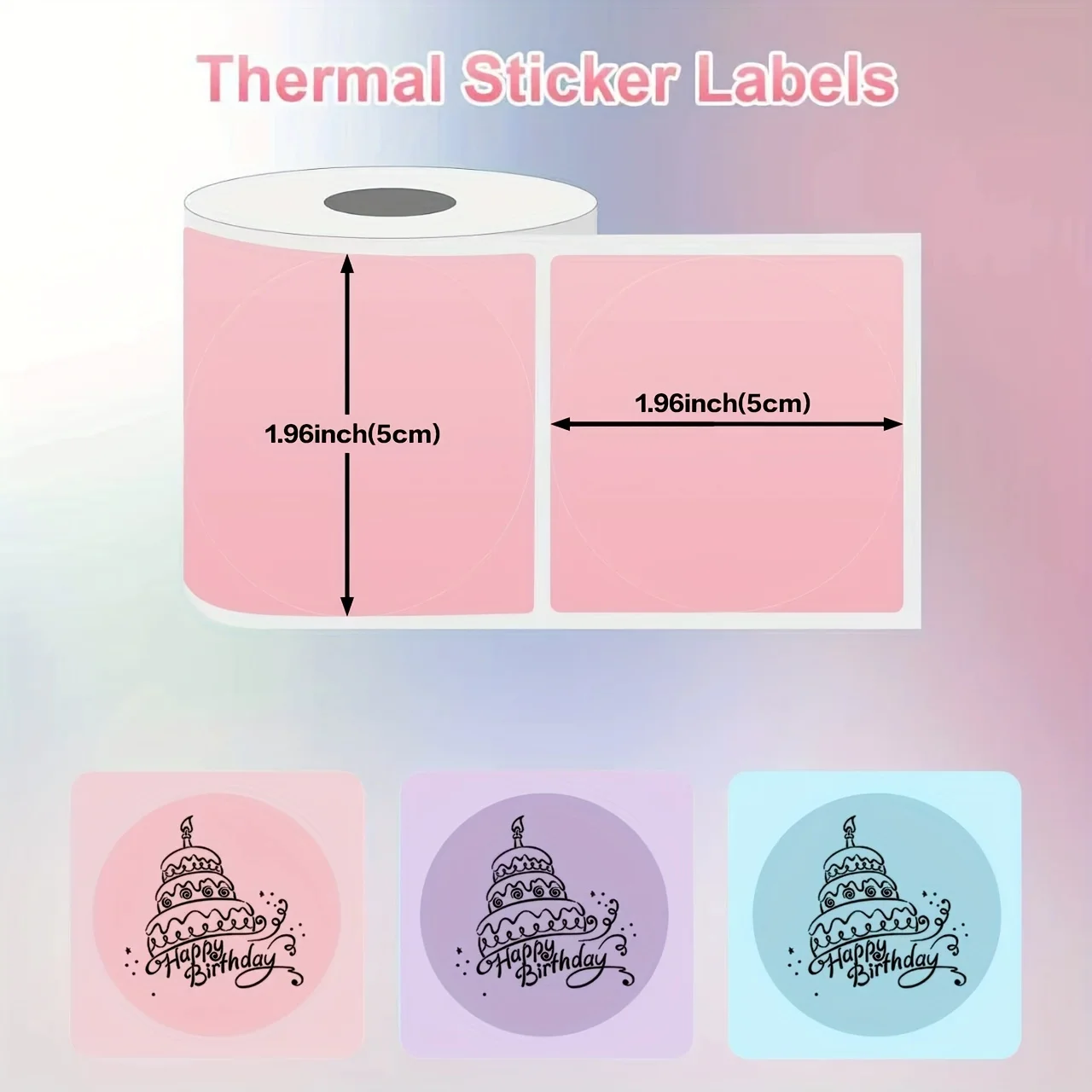Color Thermal Labels, Multi-Purpose Label Tape,Pink/Yellow/Blue/Orange/White, 1.96 Inch x 1.96 Inch 50 x 50mm