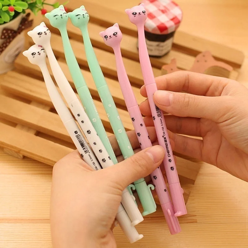 5Pcs Cute Multicolor Cat Kitty Ballpoint Pen Lovely Animal Shape Writing Pen Stationery For Kids Students School Supplies