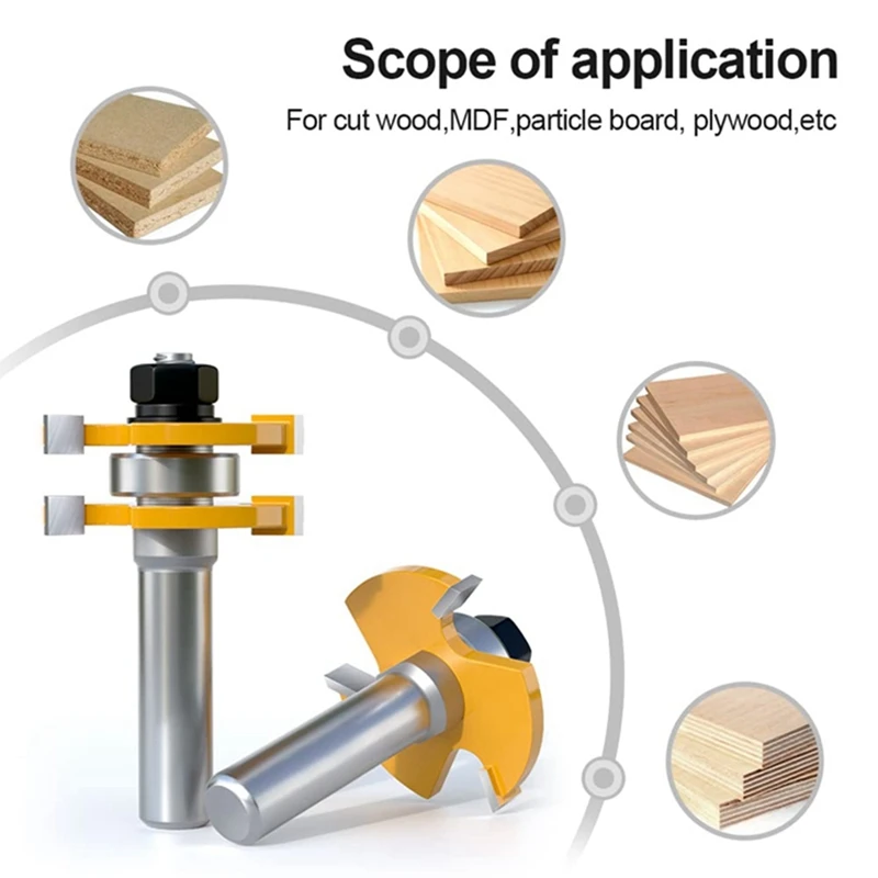 2Pcs Shank Joint Assembly Router Bit Set Tongue & Groove T-Slot Milling Cutter For Woodwork Cutting Tools