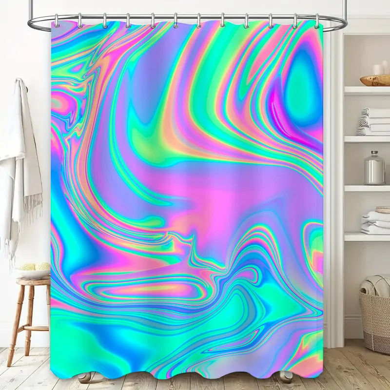 Vibrant Rainbow Watercolor Shower Curtain Modern Waterproof Fabric Decorative Tub Home Bathroom