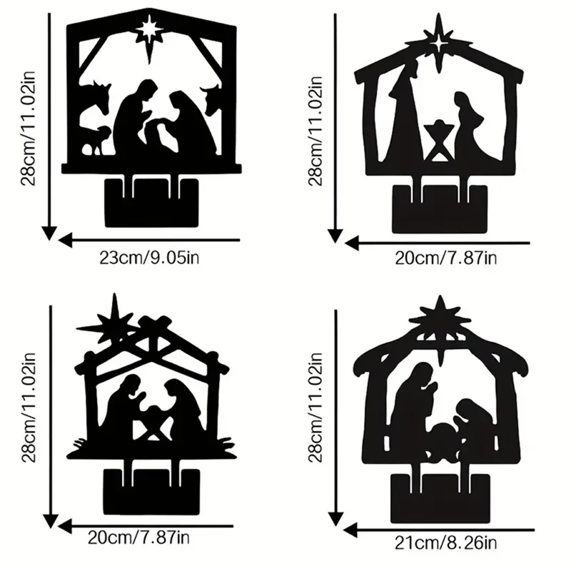 Nativity Scene Silhouette Nativity Figurines Set Christmas Nativity Ornament Nativity Holy Family for Fence Patio C