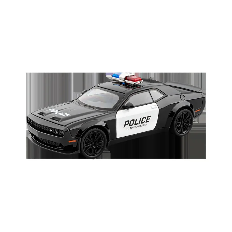 Modèle de voiture de police Dodge Challenger SRT en alliage moulé sous pression, voiture de sport en métal, collection sonore et lumineuse, cadeau jouet pour garçons, 1:22