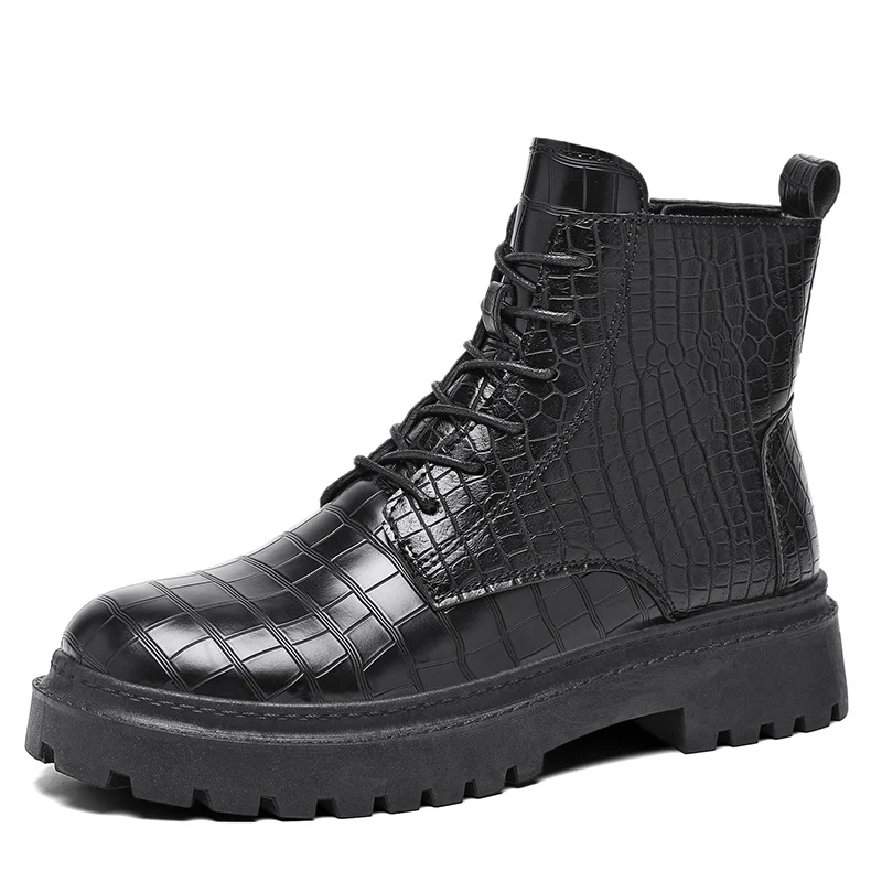

Men's motorcycle shoes, Martin boots, retro British style leather boots, crocodile patterned leather shoes, men's shoes