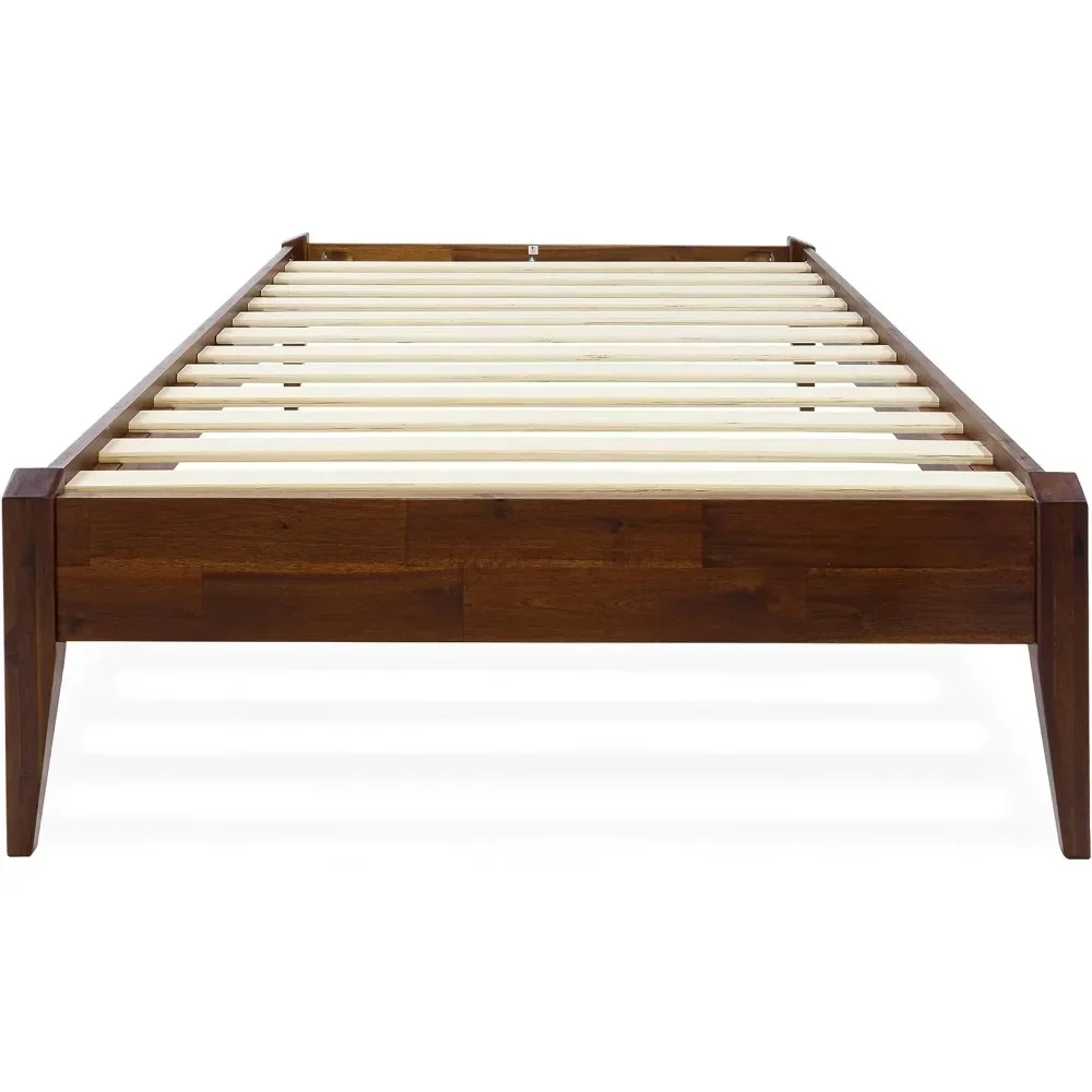 &Twin Size Bed Frame, Japanese Joinery Bed Frames, Wood Slat Support, No Box Spring Needed,  Solid Wood Platform Bed Frame
