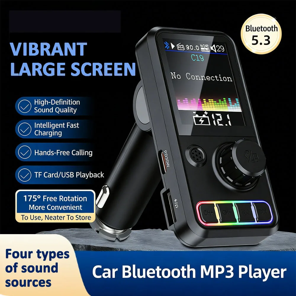 Car MP3 Player FM Transmitter USB Flash Drive Big Color Screen Supports QC3.0 Fast Charging And Is Compatible With Bluetooth