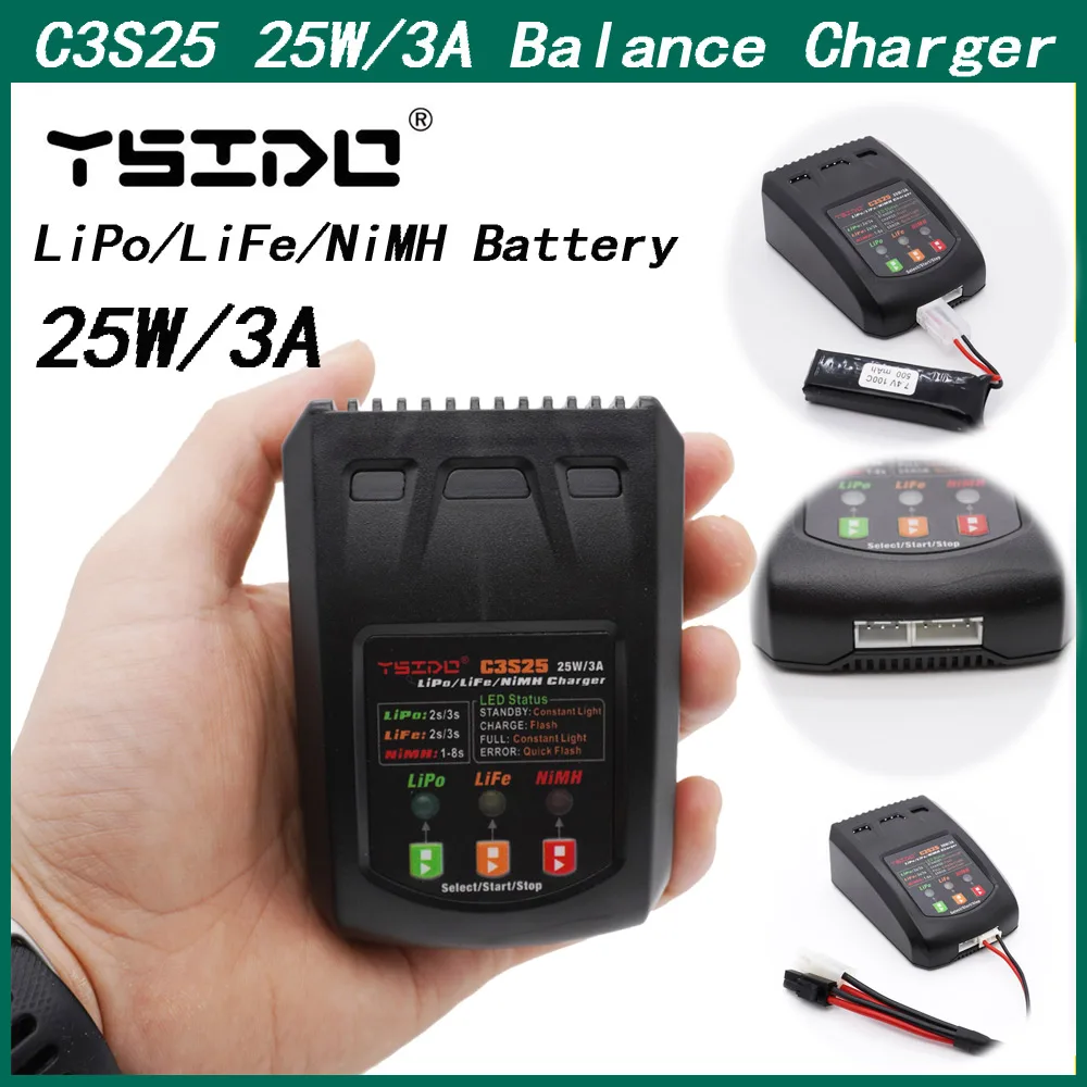 YSIDO C3S25 25W 3A Mini Charging Balance Charger For RC IMAX 7.4V 11.1V 2-3s Lipo NiMh Battery Remote Control toy Car Charger