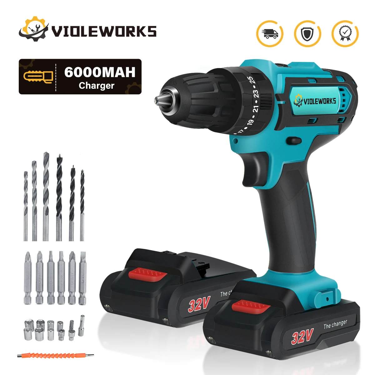 520N.m Cordless Brushless Impact Driver Kit Cordless Drill Electric Screwdriver 3-Speed 3/8