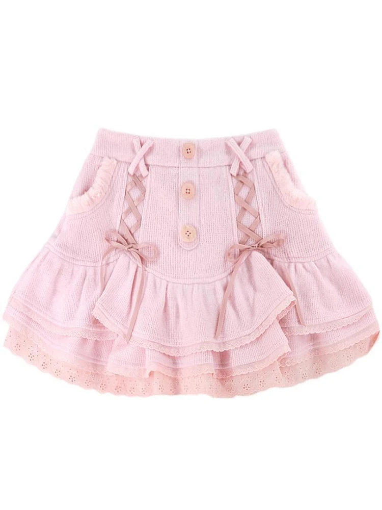 Women Kawaii Lolita Shorts Skirt 2024 Summer Ruffles Layered Patchwork High Waist Mini Skirts Girl Sweet White Pleated Skirt