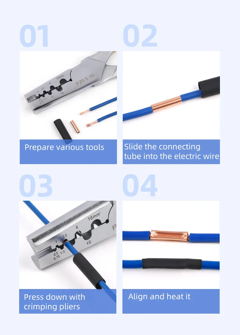 270Pcs GT Red Copper Connection Pipe Joint Wire Ferrules Kit 7 Size Crimp Non Insulated Electrical Butt Terminal PZ0.5-16 Pliers
