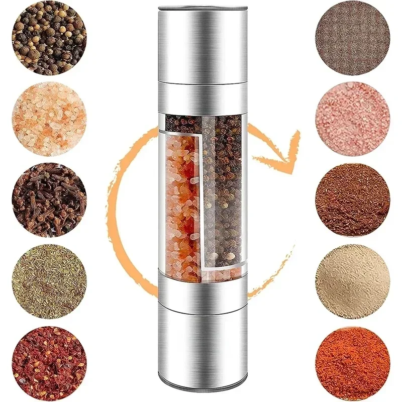 

Salt Pepper Grinder 2 in 1 Manual Stainless Steel Salt Pepper Mills with Adjustable Ceramic Grinding Spice Mill Kitchen Tool