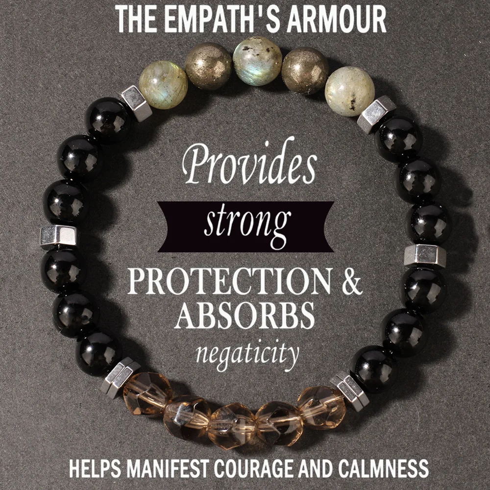 Faceted Smoky Quartz, Pyrite & Tea Crystal Bracelet – Men’s Energy Armor for Protection & Courage
