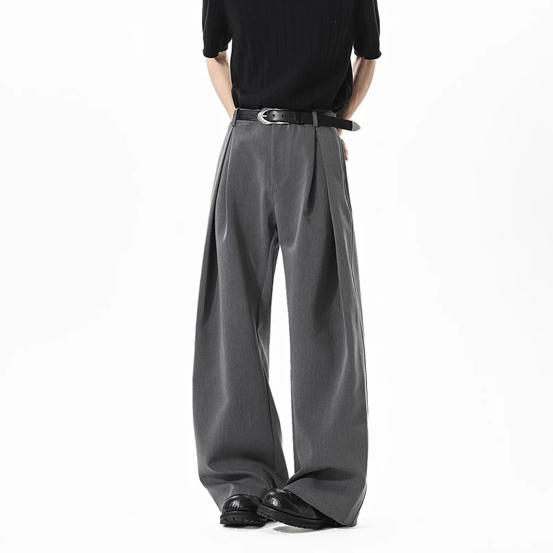 WTHT 패션 2025 여름 남성 단색 스트레이트 루즈 블레이저 팬츠 트렌디 아메리칸 스타일 캐주얼 와이드 레그 트라우저 남성 2A1146