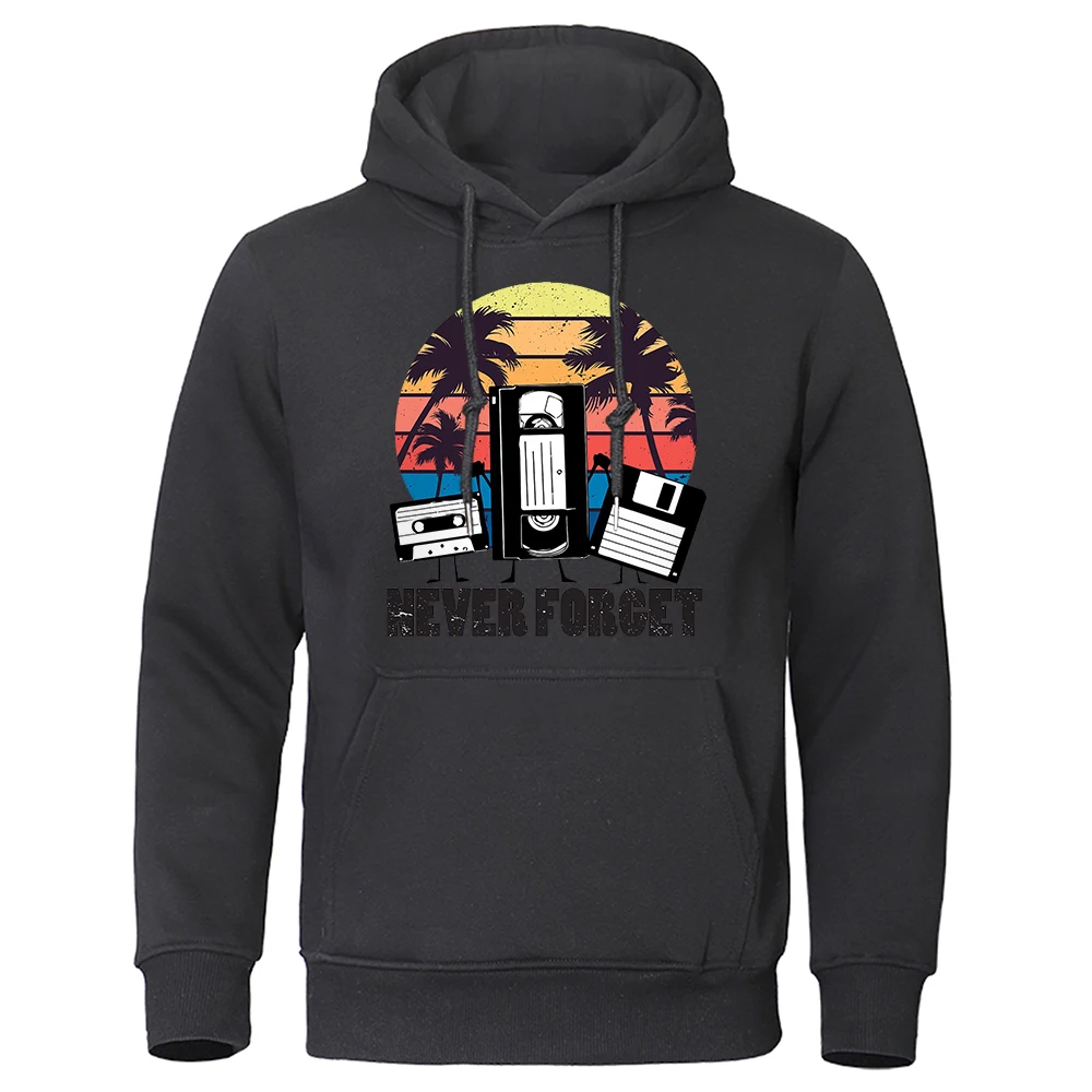 Never Forget 90S Vhs Floppy Disk Men Streetwear Autumn Fleece Warm Hoody Oversized Loose Hoodies O-Neck Pullover Sweatshirt Man