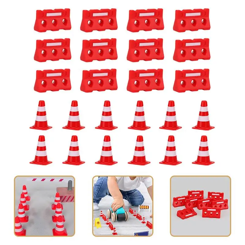 24Pcs Kids Traffic Roadblock Road Parking Cone Traffic Road Signs Playset Roadblocks Toys Plastic Road Warning Signs Road Signs