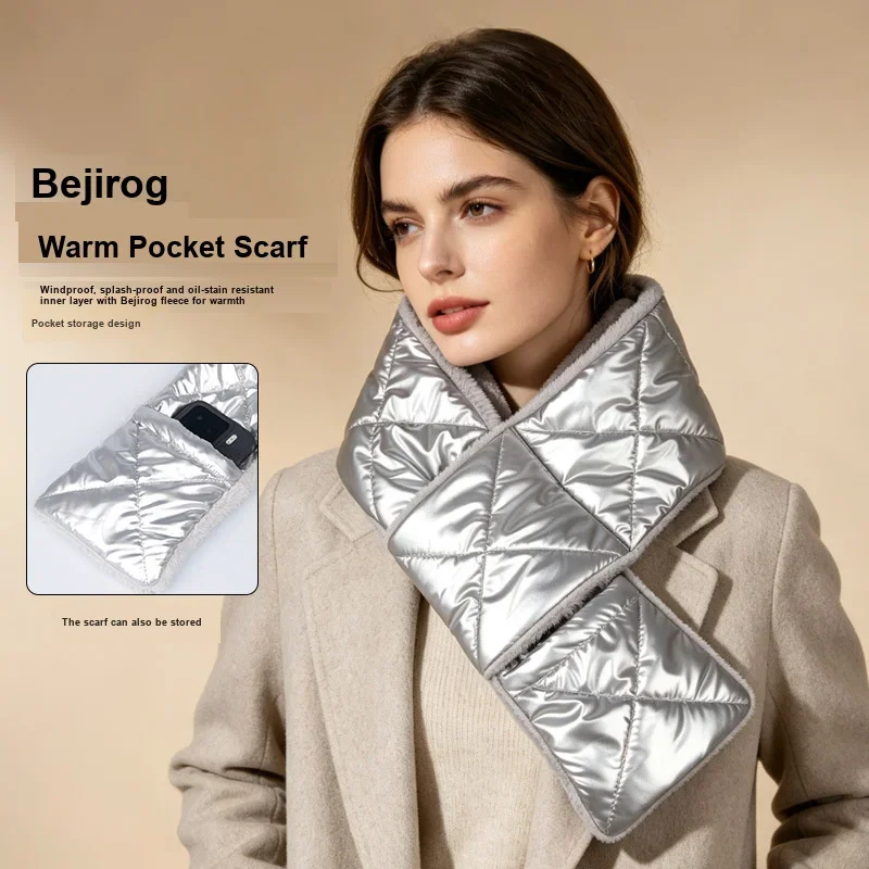 Thickened Neck Warmer Winter Protective Scarf Cold Resistant Windproof Versatile with Pocket for Men Women Daily Use