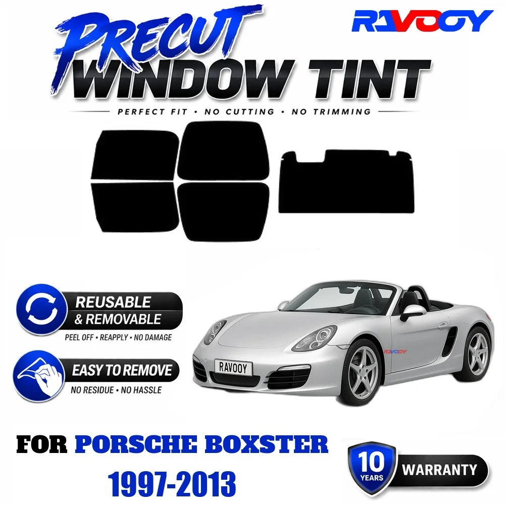 RAVOOY Precut Window Tint, Reusable Removable EPU Film, Custom Fit for Porsche Boxster 1997-2013, UV Heat Protection