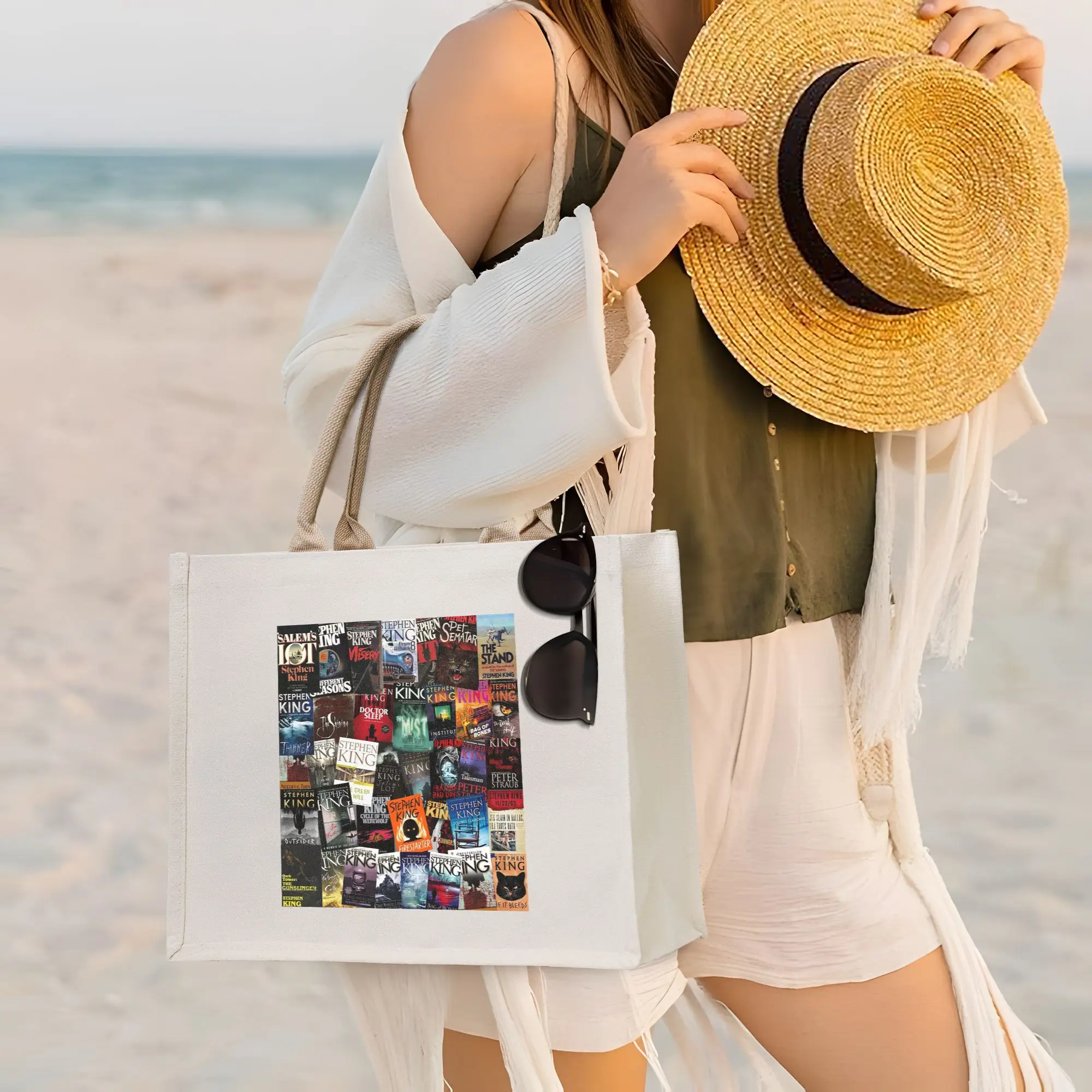 

Чехлы для книг Стивена Кинга, сумки для покупок в стиле хоррор, холщовая сумка-тоут, складная сумка-тоут для женщин, дорожная сумка через плечо