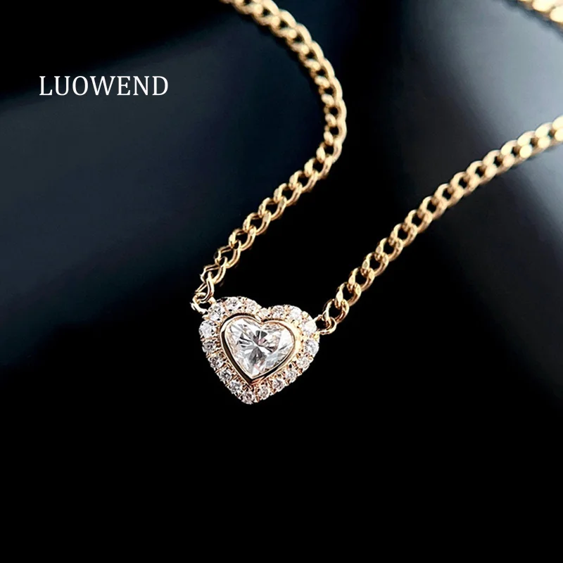 LUOWEND 100% 18K Yellow Gold Necklace Elegant Romantic Style Real Natural Diamond Necklace for Women High Engagement Jewelry