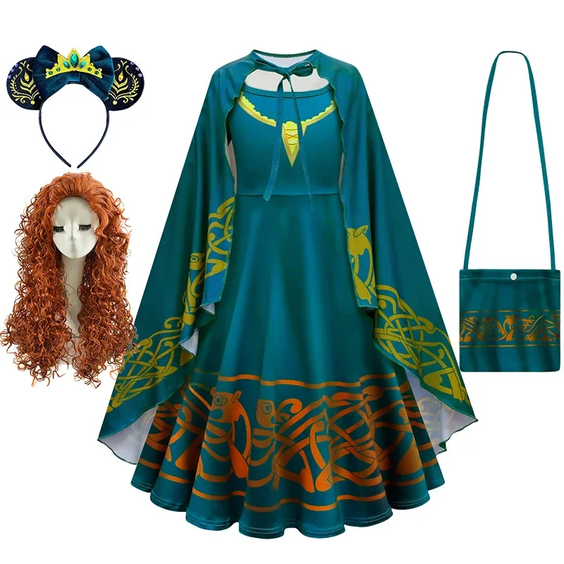 Halloween Brave Girls Merida Princess Dress for 2-10 Age Christmas Carnival Masquerade Children Birthday Party Cosplay Costume