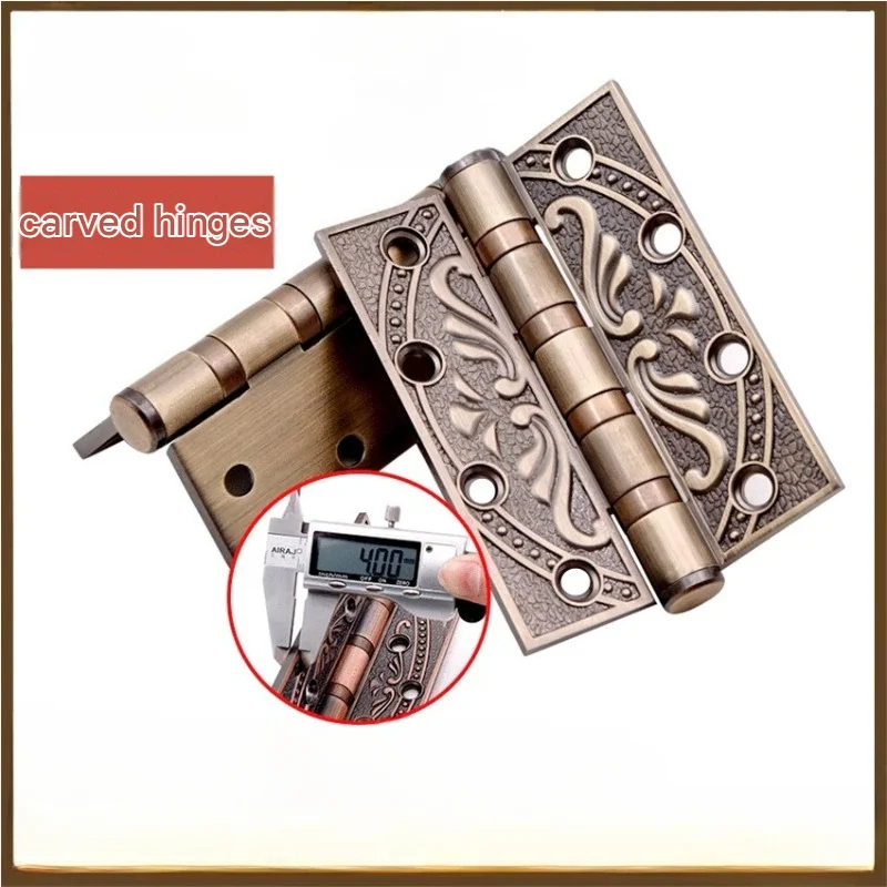 Hinge embossed retro door hardware accessories wooden door bedroom bronze print 4cm thick hinge collection
