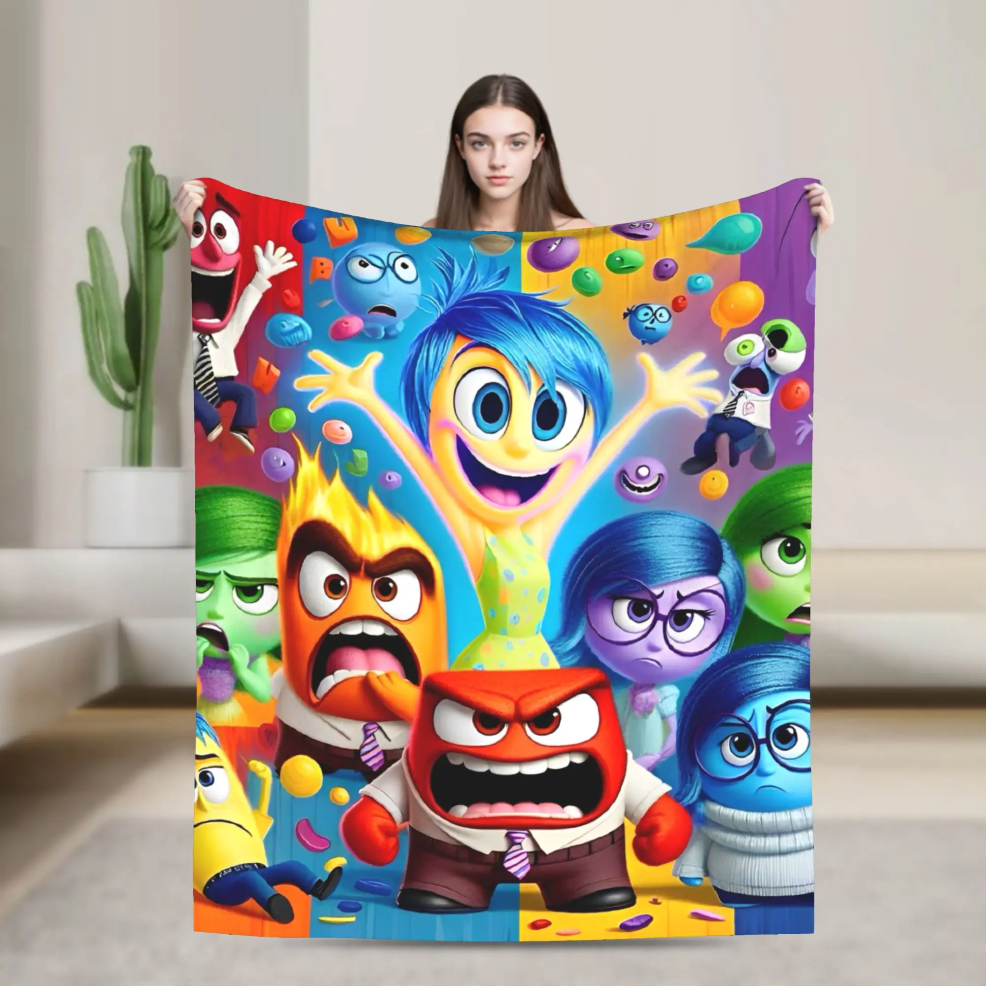 

Inside Out Knitted Blankets Flannel Comedy Cartoon Animation Lightweight Throw Blankets for Airplane Travel Bedspread