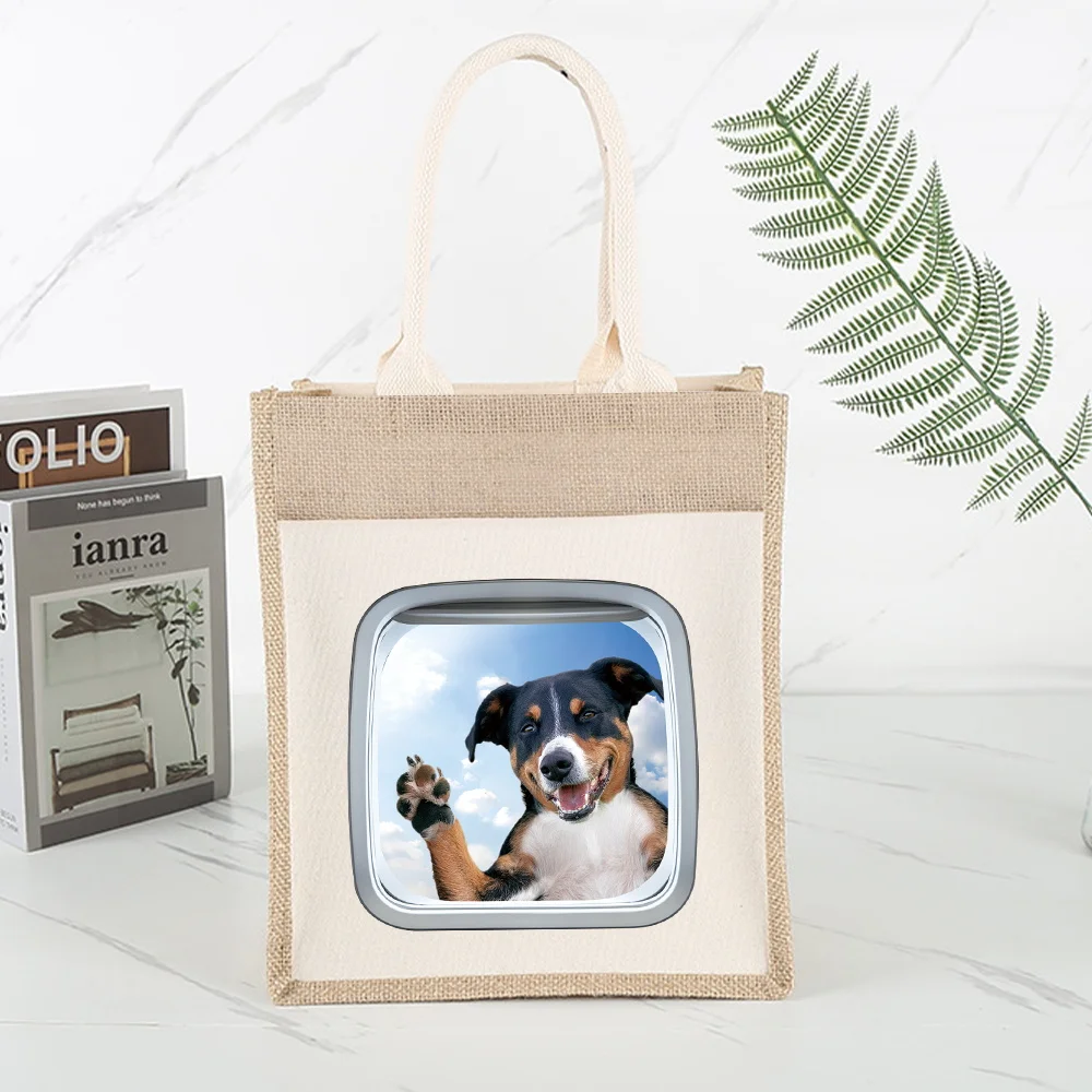 New Jute Imitation Linen Bag White Shopping Bags Environmentally Friendly Animal Series Printing Pattern Linen Shoulder Bag