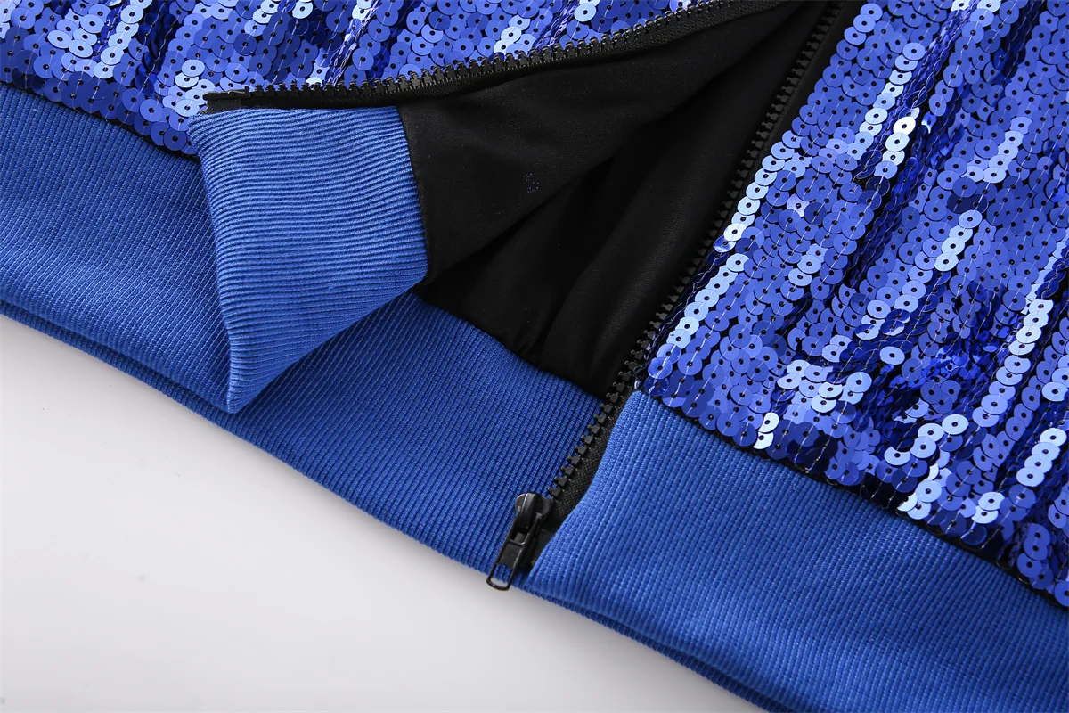 

Autumn New Sequined Cartoon Streetwear Long Sleeve Loose Jacket Round Neck Women Hip Hop Night Club Zipper Patchwork Coat