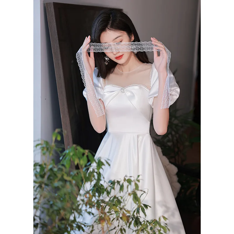 Robe de soirée en Satin blanc pour fête de mariage, tenue quotidienne formelle, Style d'été, robe de mariage pour mère de la mariée