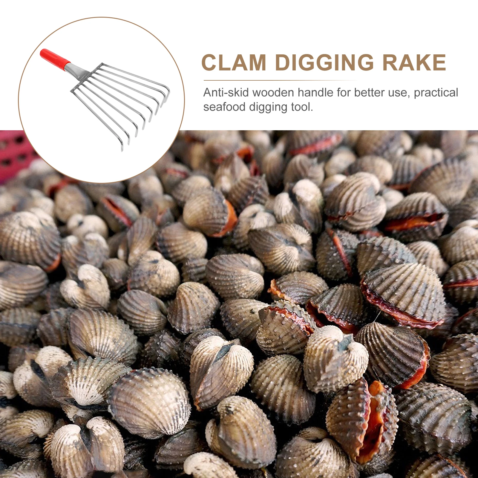 

8 Tine Claw Rake Stainless Steel Beach Shell Digging Tool Comfortable Handle Fast Digging Lightweight Practical Hand Cultivator