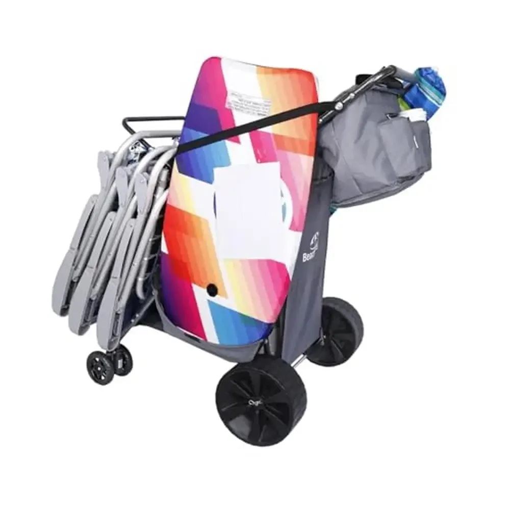 Ultimate Beach Cart with Cooler Bag Wheels Body Board Umbrella Holder Portable Sand Wagon 100lbs Insulated Tote Mesh Cargo Area