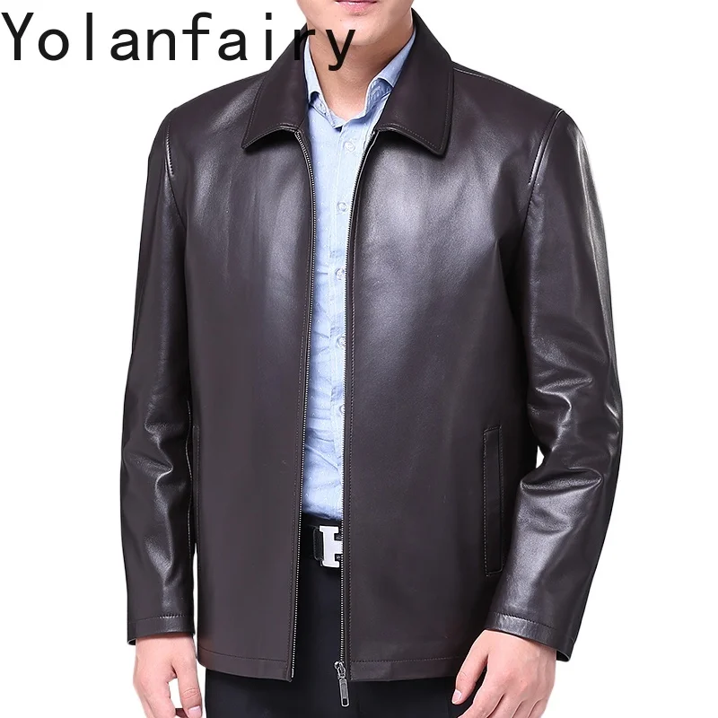 

YOLANFAIRY куртка из натуральной кожи, мужская весенне-осенняя облегающая повседневная деловая куртка из натуральной овчины, мужские куртки с короткими лацканами