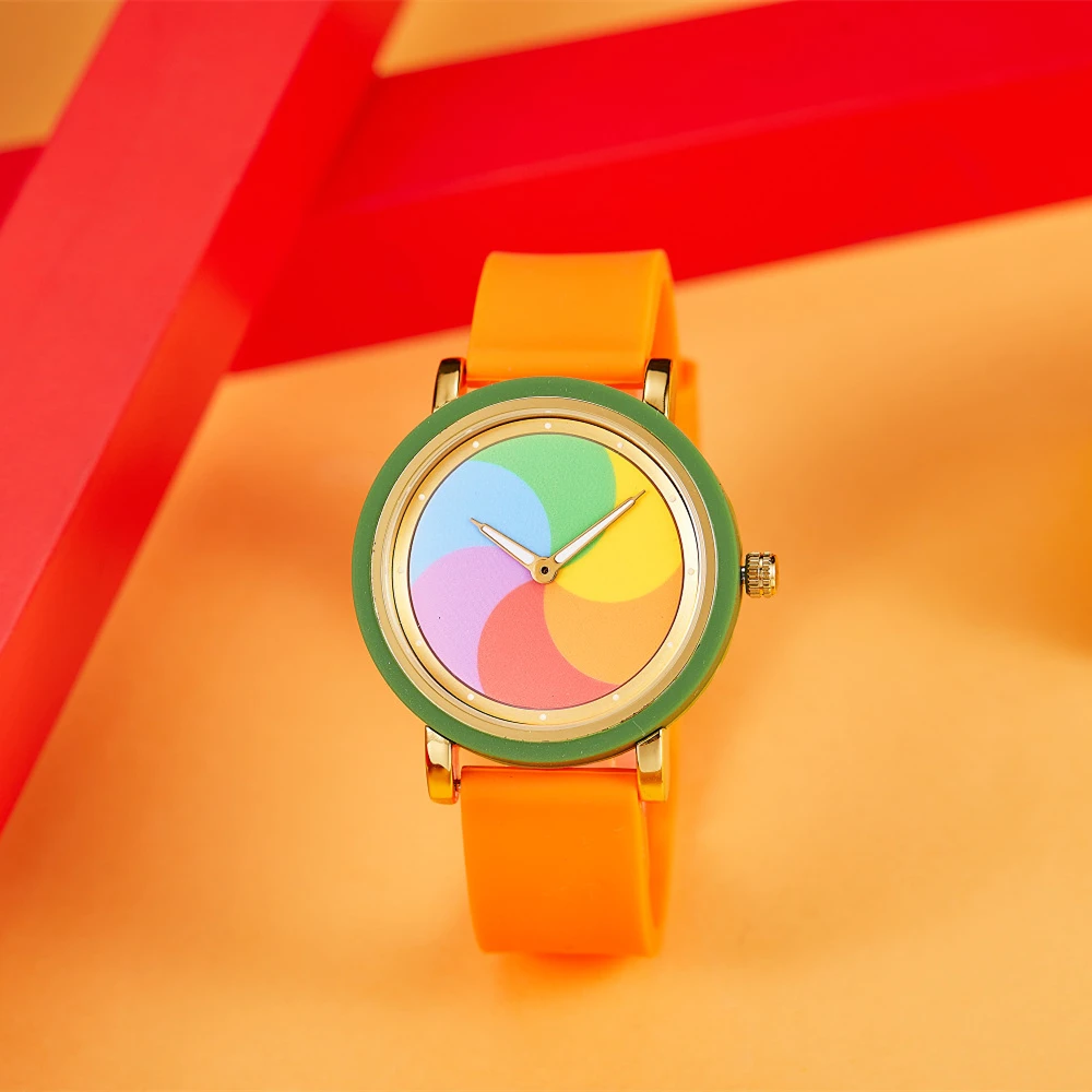 Personality leisure rainbow rotating dial silicone strap round quartz watch - Image 2