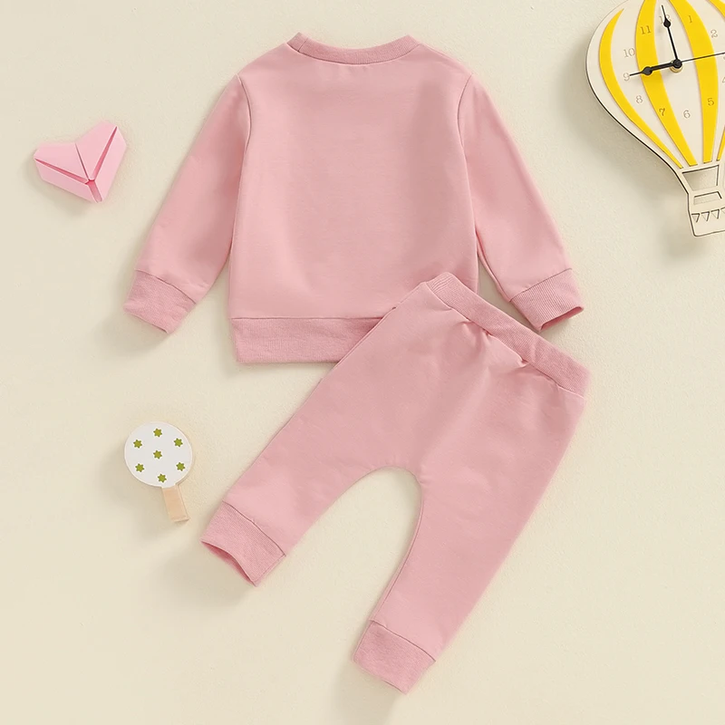 Baby Girl 2Pcs Fall Outfits Classic Letter Print Long Sleeve Pullover Pants Set Toddler Clothes