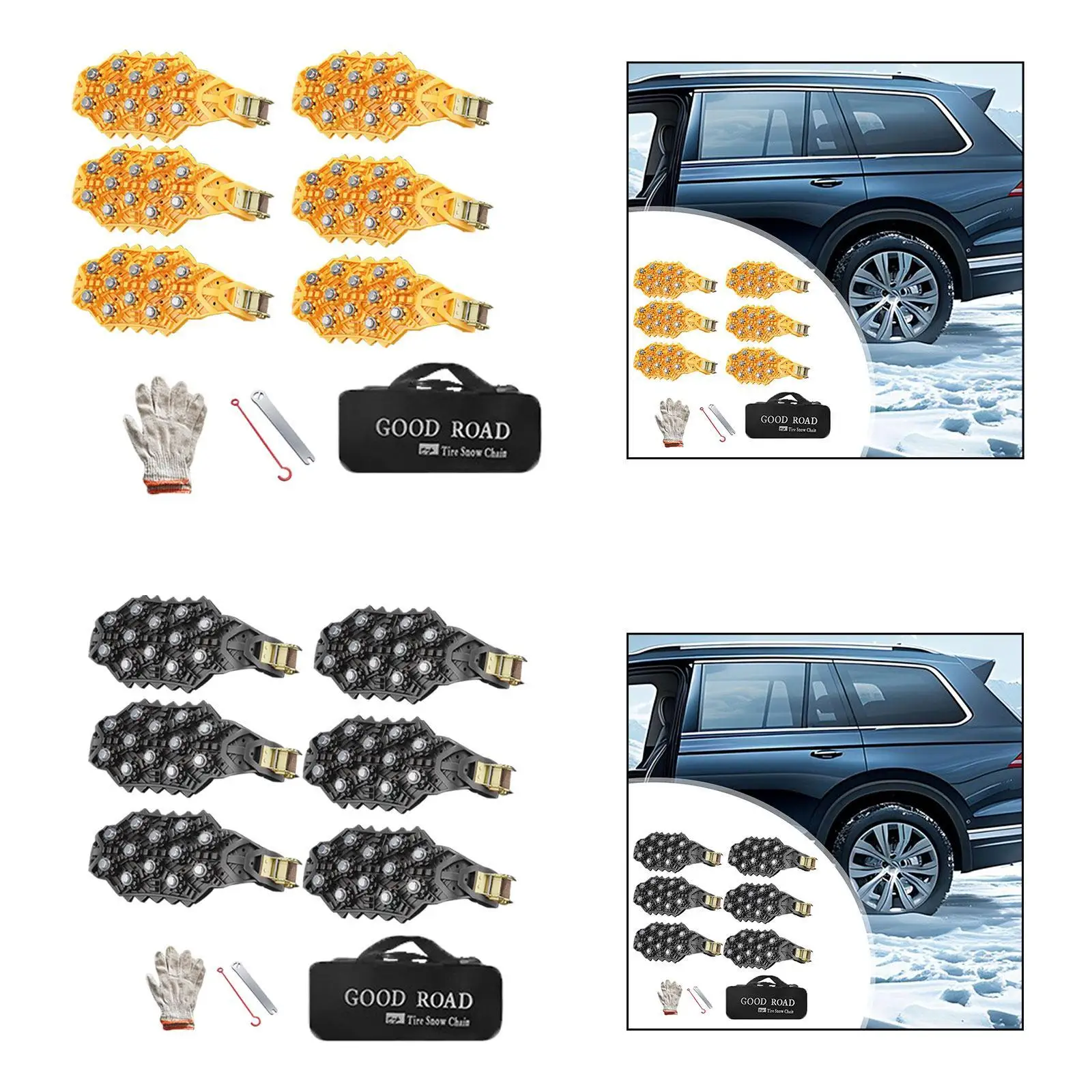 6x Tire Chains Reusable Easy Installation for 165-275 Tire Snow Tire Chains Survival Vehicles Anti Slip Automotive Snow Chains