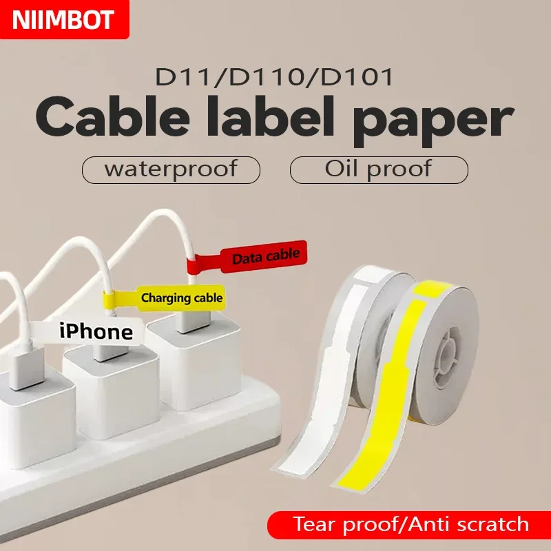 NIIMBOT-Thermal Label Maker papel adesivos, impermeável, resistente ao rasgo, substituto para D11, D110, D101, escritório, Home Classificação