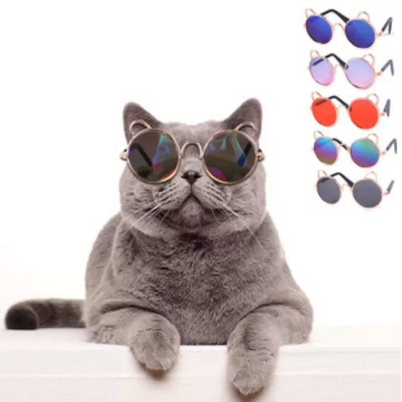 Lovely Vintage Round Cat Sunglasses Reflection Eye Wear Glasses for Small Dog Cat Pet Photos Pet Products Props Accessories