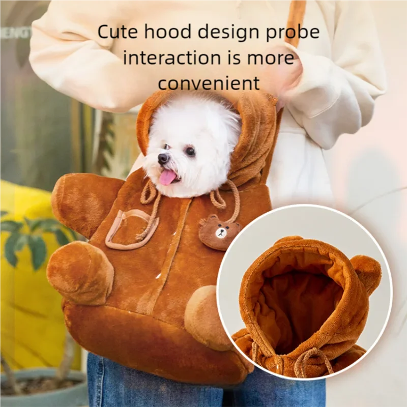 Pet dog cute and cute crossbody bag for autumn and winter, warm outdoor shoulder bag, teddy bear, small puppy universal