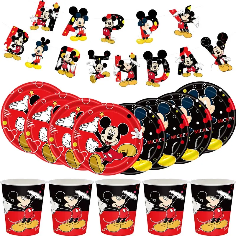 Red Mickey Mouse Party Decoration Birthday Supplies Disney Mickey Theme Tableware Set Happy Backdrop Balloons Deco For Kids Boy