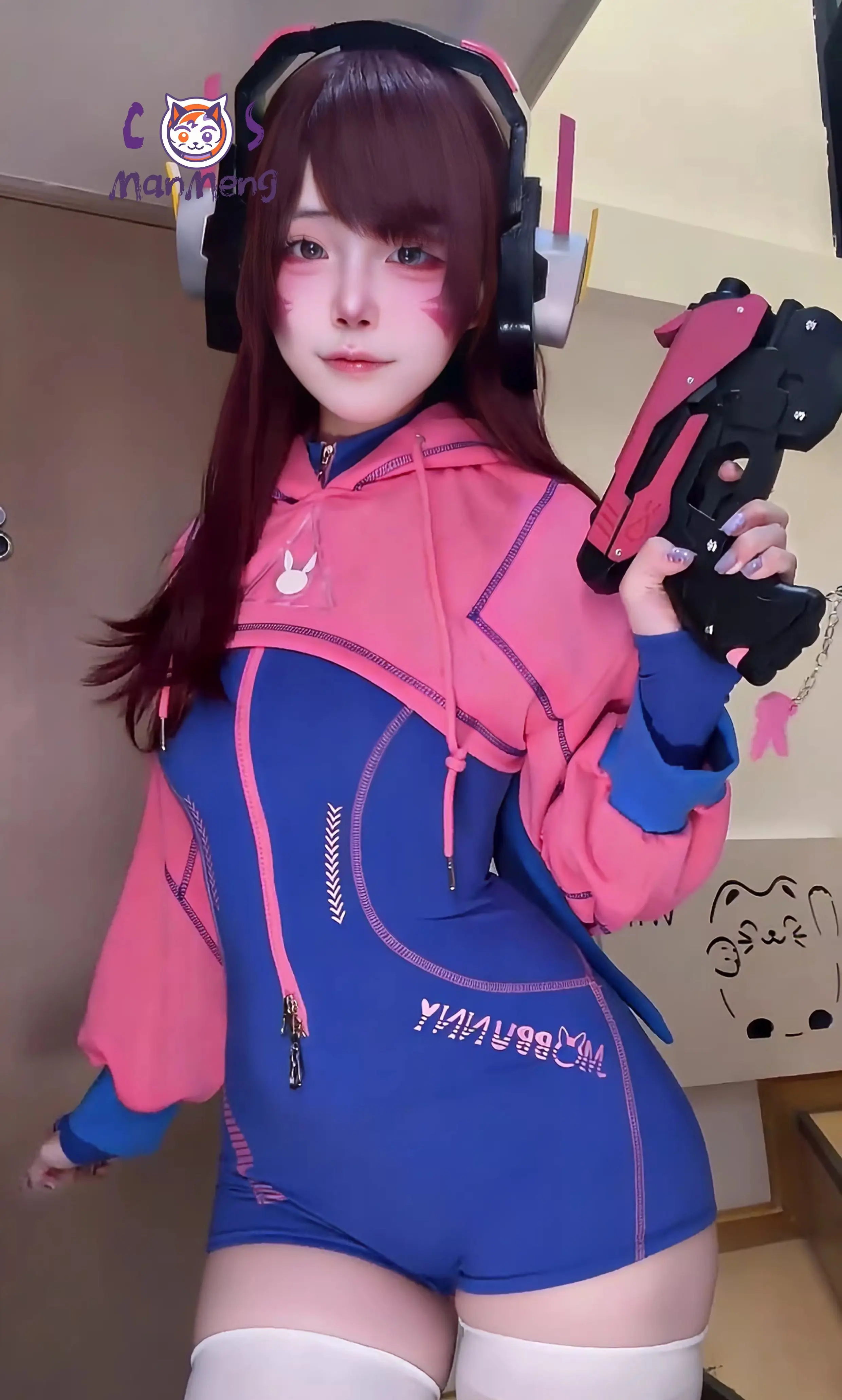 

In stock D.Va Overwatch Cosplay Costume Women's Man Sweet Rabbit Hoodie jumpsuit Halloween Carnival casual daily D.Va suit
