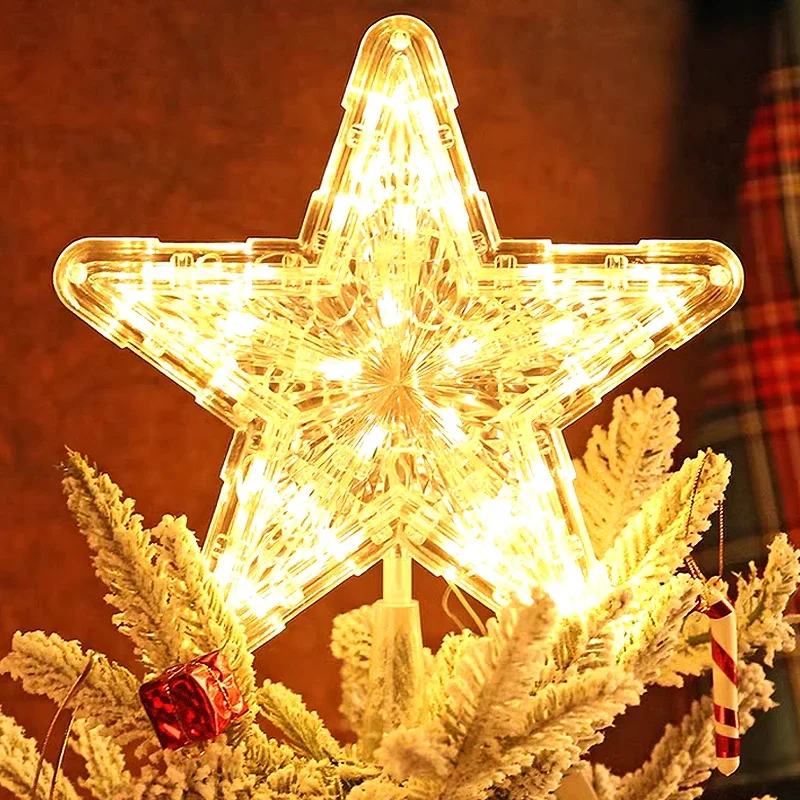 Five-Pointed Star LED Night Light, Xmas Tree Top Lamp, decoração de Natal, suprimentos brilhantes, festa de casamento, jardim