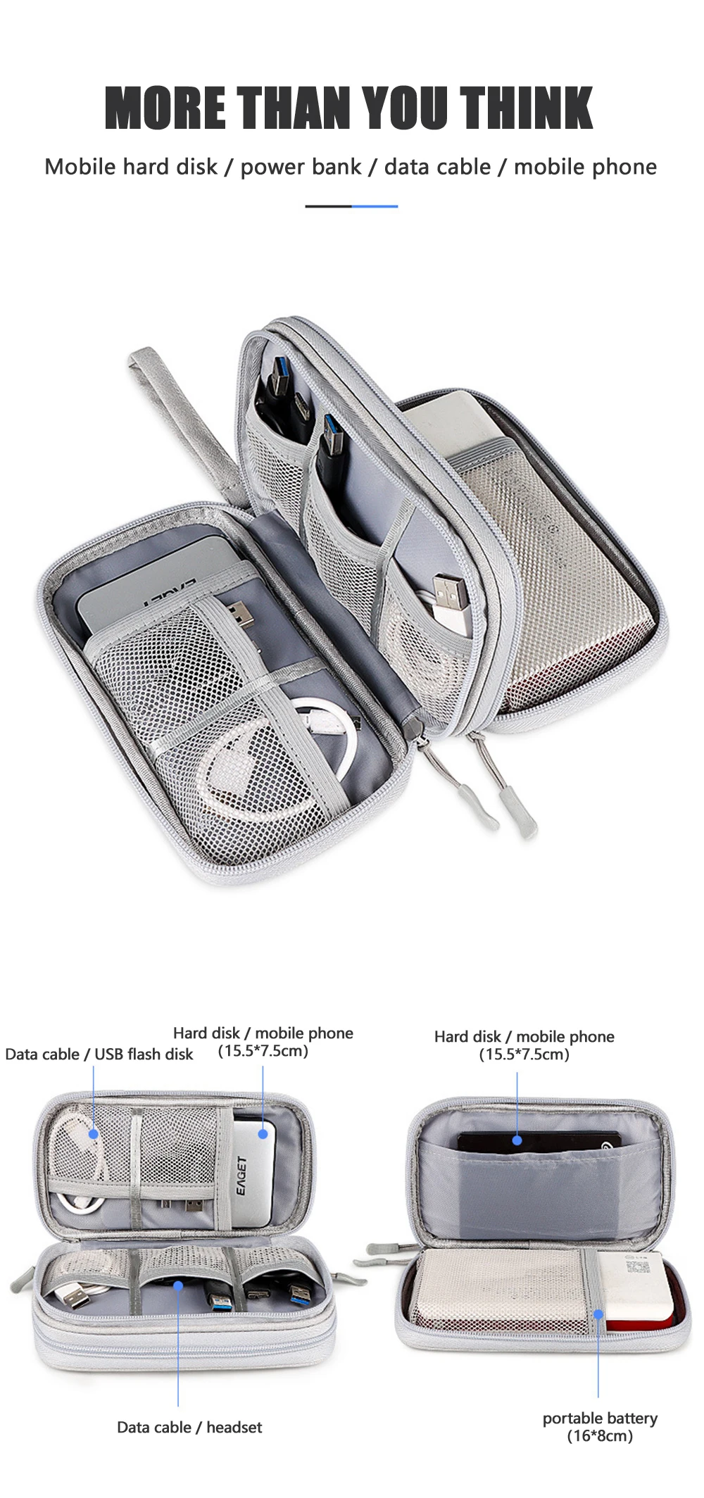 Electronic Accessories Cable Storage Bag Double-layer Travel Digital Gadget Storage Bag Multifunctional Waterproof Storage Bag