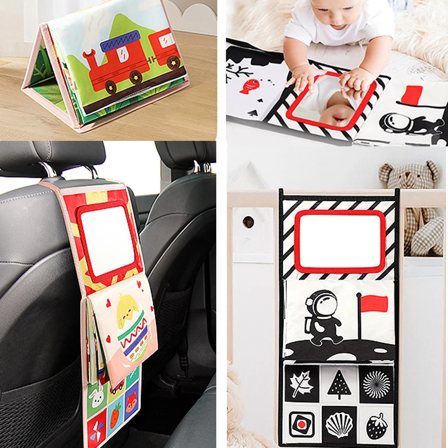 Montessori Baby Sensory Black And White Cloth Book With Mirror Toys Folding Calendar Books Crawl Activity Mat Floor Car Use Toys