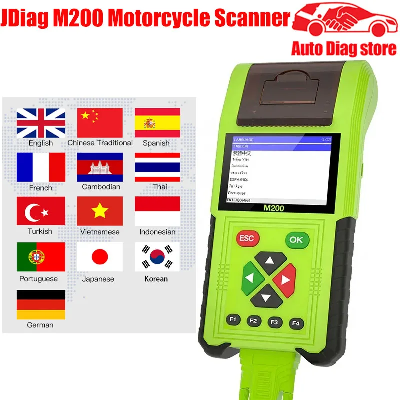 JDiag M200 Motorcycle Diagnostic OBD2 Scanner Moto Fault Code Reader Battery Tester Motoscan Tool For BMW Yamaha Kawasaki Honda