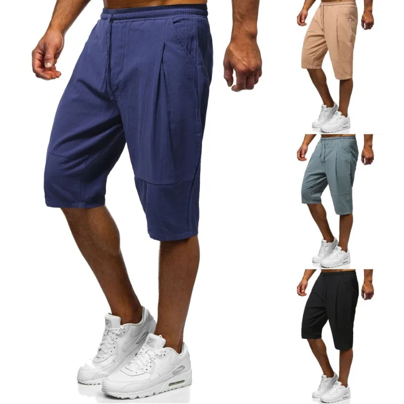 2 Men's Chinese Style Loose Tether Shorts Breathable Casual Five-point Pants