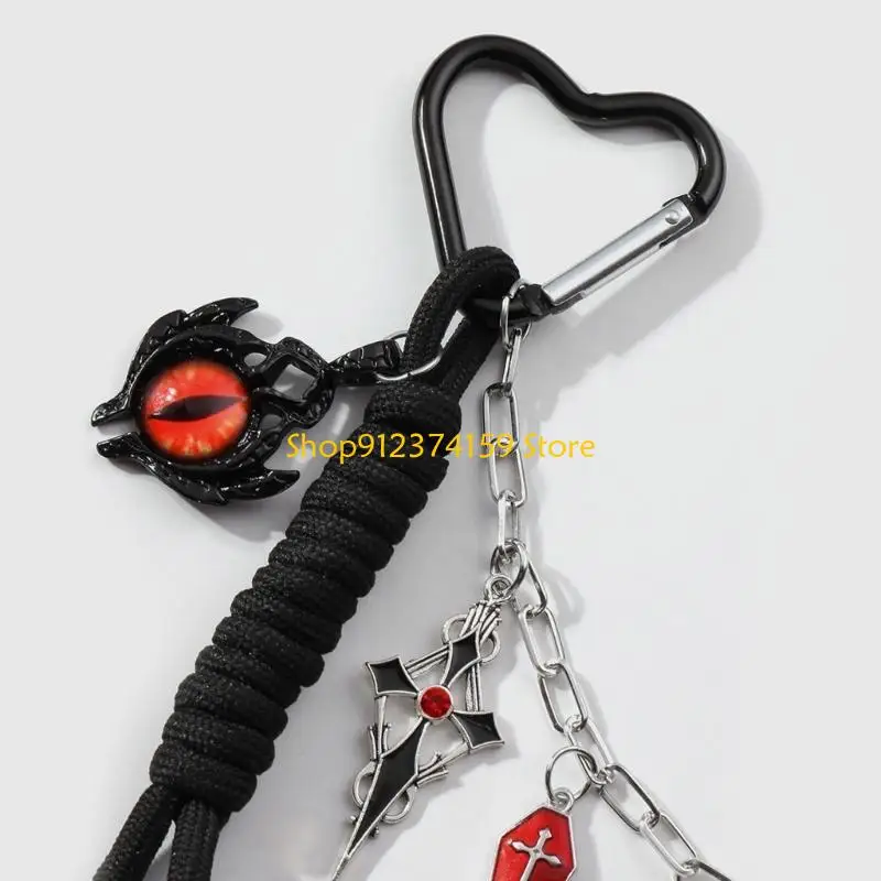 G5AE Bag Charm Accessory Gothic Braided Rope Devil Eye Bag Pendant Butterfly Crosses Tassels Purse Chain Decoration for Women