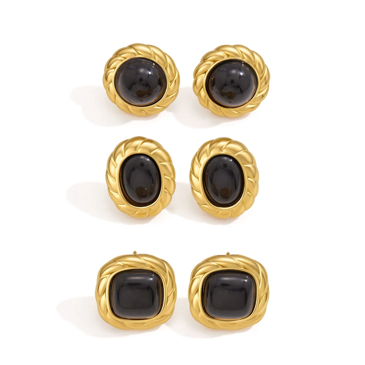 Coranda Women's Simple Niche Stainless Steel Resin Earrings - Gold Oval round Square Shapes - Fashionable Jewelry Gift