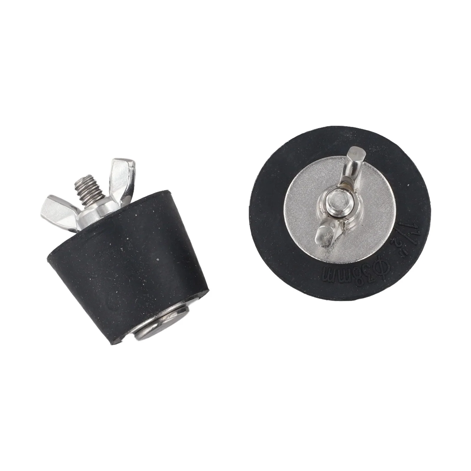 Stainless steel rubber pool drain stopper set 2 pieces 32mm and 38mm sizes designed for winter pool inlet sealing