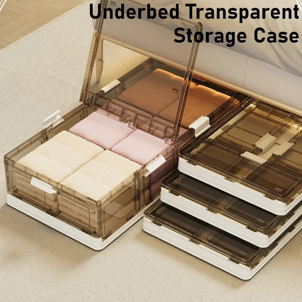 

Foldable Underbed Storage Case Transparent Storage Box with Wheels Folding Under Bed Storage Box With Lids for Clothes Shoes Toy