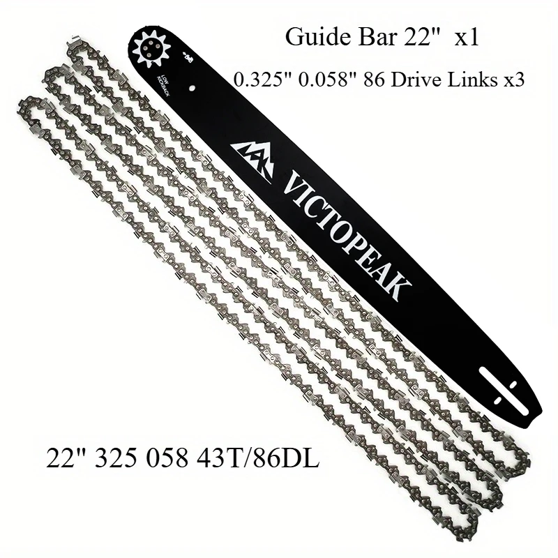 22-дюймовая цепь бензопилы и стержень, длина 22 дюйма, шаг 0,325 дюйма, звенья 0,058 дюйма, модель 86 B22-86-5812P