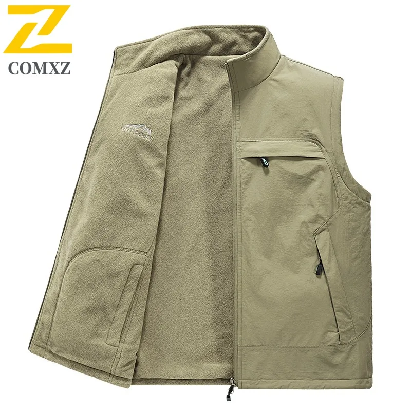 

COMXZ 2025 Outdoor Vest Men Multi Pocket Loose Outdoor Fishing Photography Waistcoat Workwear Breathable Casual Sleeveless Vest